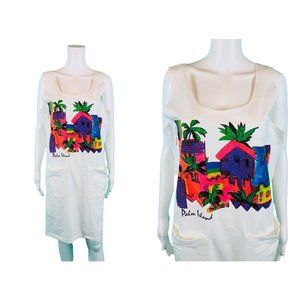 Vintage 90s T Shirt Dress Womens Medium Palm Island Carribean Tee Cover Up